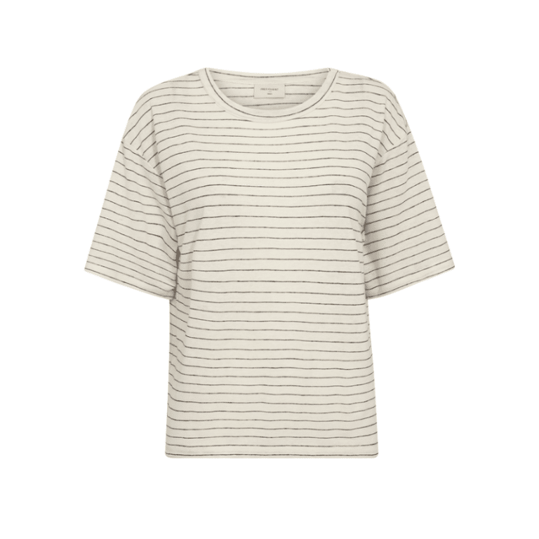 Hille T-shirt Freequent hvid t-shirt med striber i hørblanding