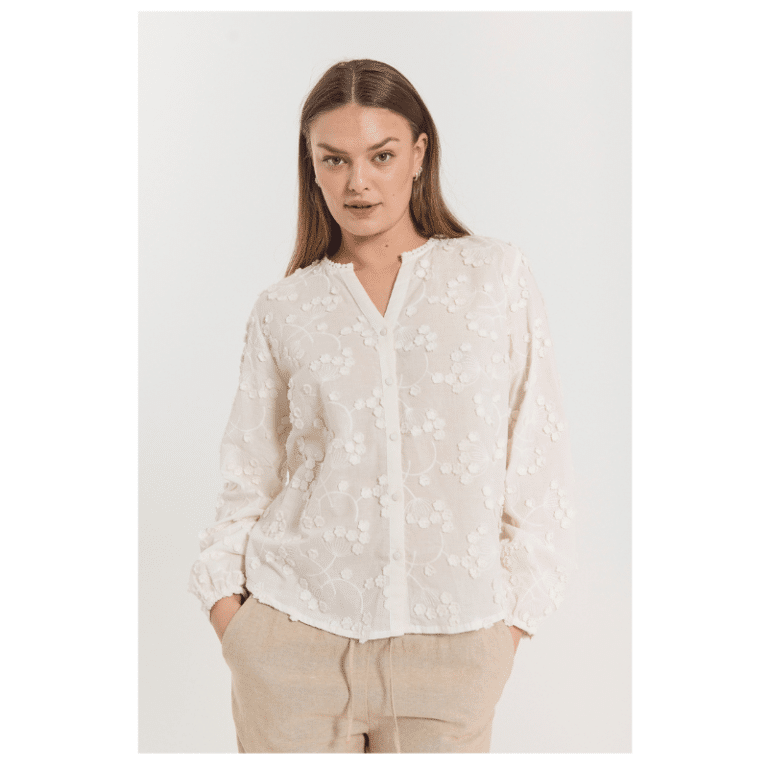 Selia hvid bluse med broderi fra Freequent