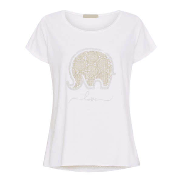 Marie hvid t-shirt i bomuld med elefant med små simili sten fra Marta du Chateau