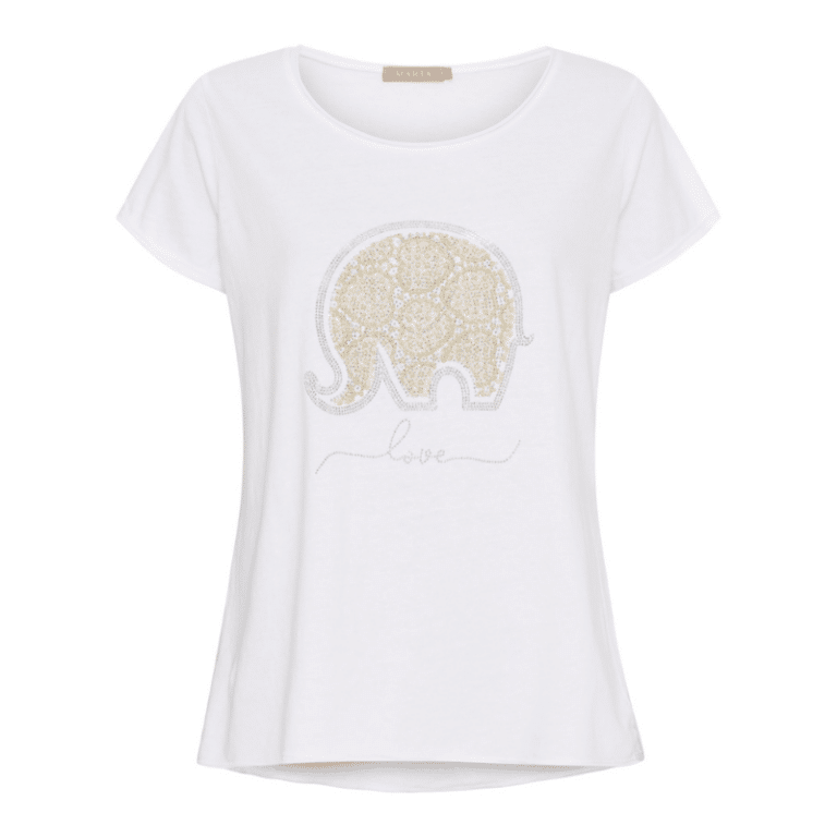 Marie hvid t-shirt i bomuld med elefant med små simili sten fra Marta du Chateau