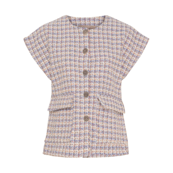 Loretta vest fra Marta.  En elegant og smuk vest i en lækker kvalitet. Vesten har smukke dekorative guldknapper foran, en rund hals og to fine lommer. Brug vesten som den er, eller brug den over noget andet fx en skjorte.  Loretta vesten fås også i farven Rose.