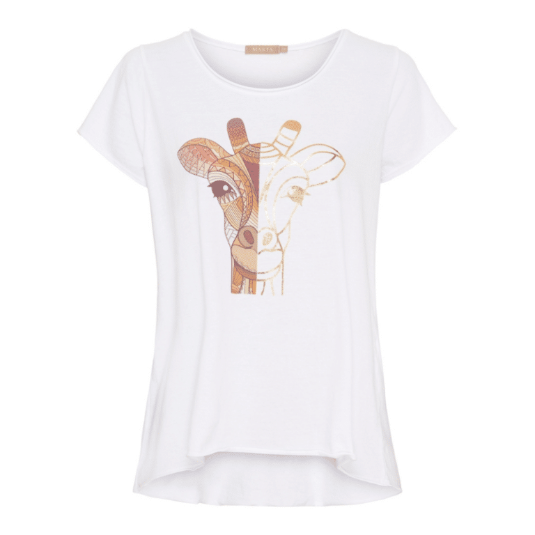 Marie hvid t-shirt i bomuld med giraf på fronten. T-shirten har korte ærmer og rund hals