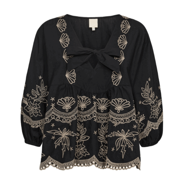 Sofja Go sort bluse med broderi fra Gossia