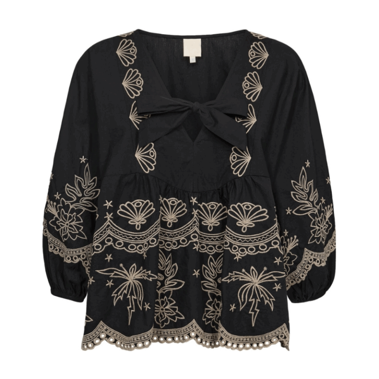 Sofja Go sort bluse med broderi fra Gossia