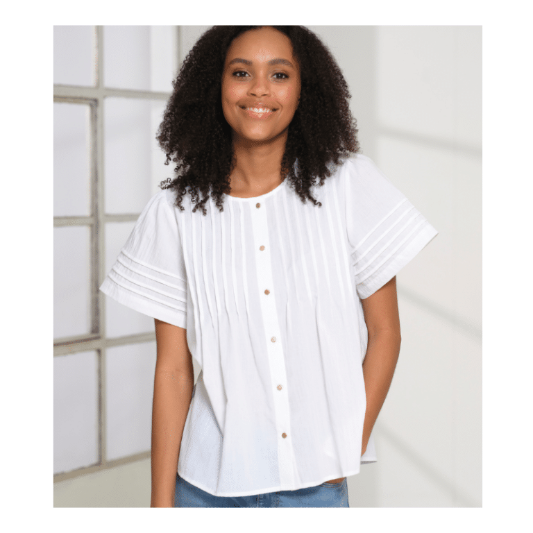 Dahlia hvid skjorte bluse fra Prepair med gyldne knapper