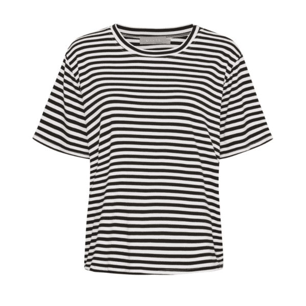 Mdc Enrica tee fra Marta du Chateau. En lækker blød stribet t-shirt med rund hals og korte ærmer. Farve: stribet blå / hvid S/M & L/XL Kvalitet: 97% Viscose, 3% Elastan