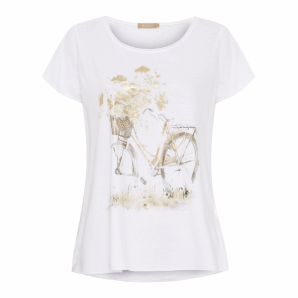 Mdc Marie T-shirt med korte ærmer fra Marta med fin glitter træ. Denne populære t-shirt findes i flere forskellige. Farve: hvid S/M & L/XL Kvalitet: 100% bomuld