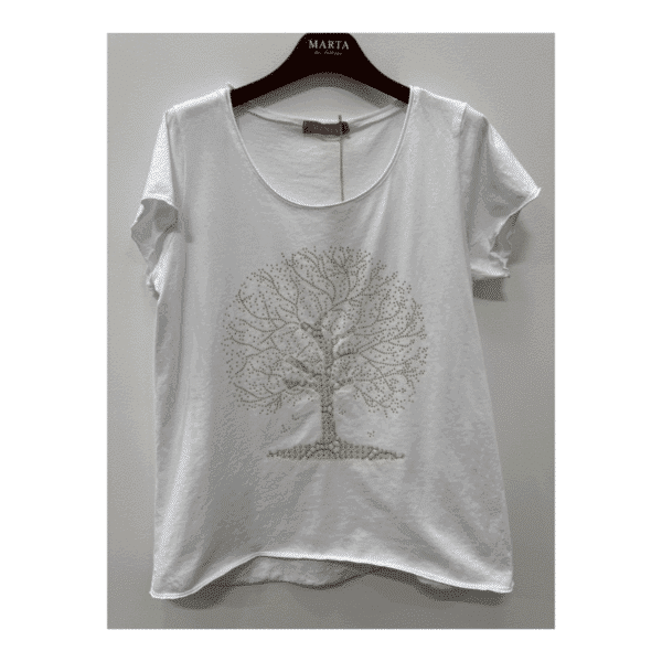 Mdc Marie T-shirt med korte ærmer fra Marta med fin glitter elefant. Denne populære t-shirt findes i flere forskellige. Farve: hvid S/M & L/XL  Kvalitet: 100% bomuld