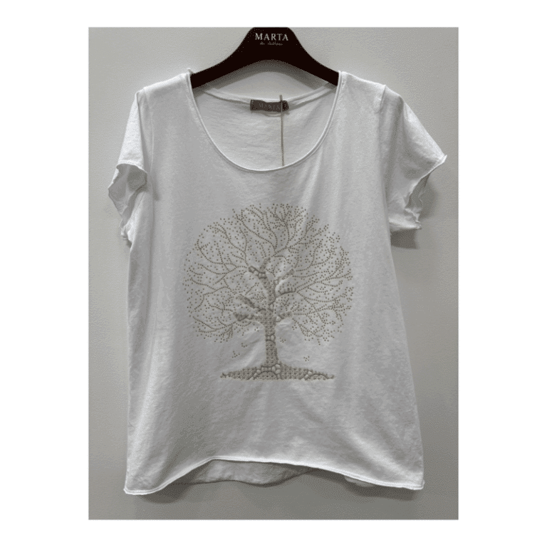 Mdc Marie T-shirt med korte ærmer fra Marta med fin glitter elefant. Denne populære t-shirt findes i flere forskellige. Farve: hvid S/M & L/XL  Kvalitet: 100% bomuld
