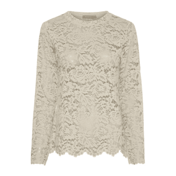 Mdc Milley LS blonde tee fra Marta. Elegant langærmet blonde bluse fra Marta du Château. Blusen har lange ærmer og rund hals. Style den med en nederdel eller et par bukser for et sofistikeret look. Findes i sort, creme og brun. - Blonde - Elegant - Nem at style Materiale: 97% Polyester, 3% Elastan Størrelse: S/M & L/XL Style 7707