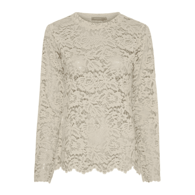 Mdc Milley LS blonde tee fra Marta. Elegant langærmet blonde bluse fra Marta du Château. Blusen har lange ærmer og rund hals. Style den med en nederdel eller et par bukser for et sofistikeret look. Findes i sort, creme og brun. - Blonde - Elegant - Nem at style Materiale: 97% Polyester, 3% Elastan Størrelse: S/M & L/XL Style 7707