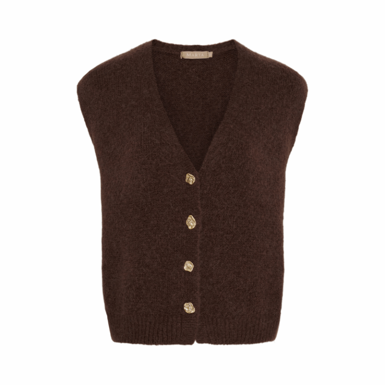 Mdc Amara Vest fra Marta du Chateau. Lækker strikket vest med v-udskæring og fine knapper.  Findes i brun, rosa og fango. 