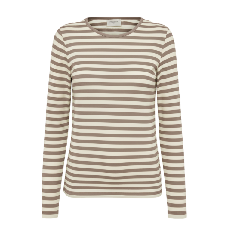 Liana langærmet t-shirt fra Freequent i en blød kvalitet med kontraststriber. Derudover er t-shirten enkel i modellen med rib i den runde halsudskæring samt en smal pasform. Findes i flere farver. Lange ærmer Rund halsudskæring med rib Smal pasform Kontraststriber Kvalitet: 95% viskose 5% elastan