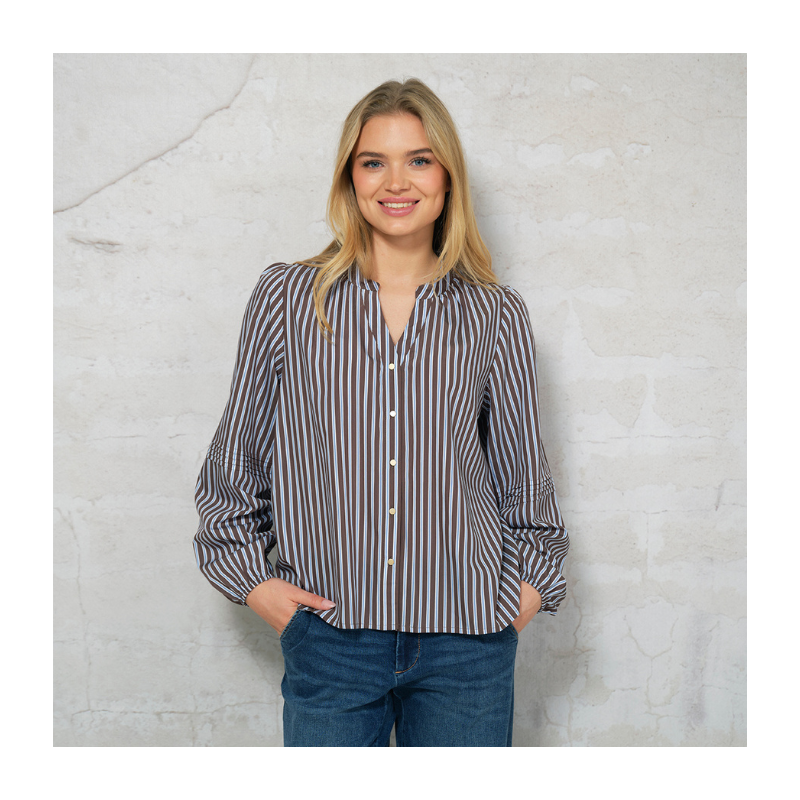 HARRIET BLOUSE - BLUE/BROWN - Billede 2